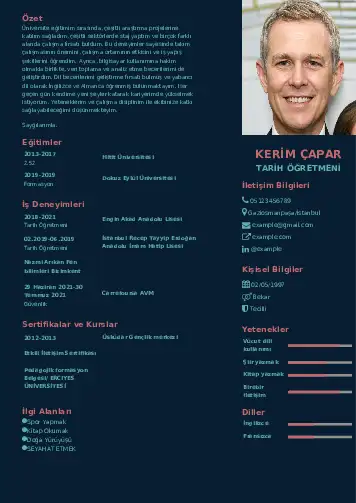 Tarih Öğretmeni Cv Örnekleri cv indir